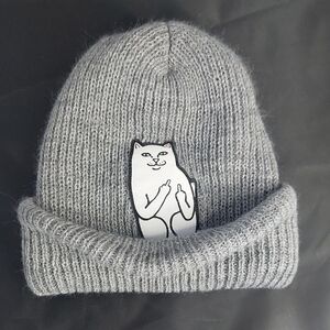 Ripndip Gray Beanie with Nermal Cat Patch